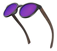 Balinco® Lunettes de soleil en bambou avec verres ronds polarisés - dans un set d'accessoires, boîte cadeau incluse - protection UV400 & lentilles TAC - aux femmes & aux hommes (violet miroité)