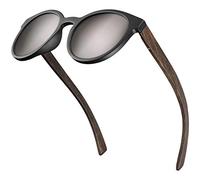 Balinco® Lunettes de soleil en bambou avec verres ronds polarisés - dans un set d'accessoires, boîte cadeau incluse - protection UV400 & lentilles TAC - aux femmes & aux hommes (argent miroité)