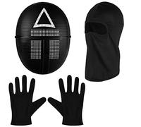 Balinco Masque The Game + cagoule + gants noirs + 1x carte de jeu pour Halloween, Mardi Gras & Carnaval comme costume pour hommes & femmes (Triangle)