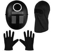 Balinco Masque The Game + cagoule + gants noirs + 1x carte de jeu pour Halloween, Mardi Gras & Carnaval comme costume pour hommes & femmes (cercle)
