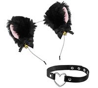 Balinco Oreilles de chat serre-tête & Collier cur, Oreilles en peluche, Plush, Cat Ears, Cosplay Anime Girl Accessoires, Bandeau pour les cheveux, Carnaval, Mardi gras, Halloween, Festival