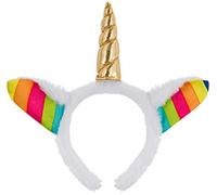 Balinco Serre-tête blanc avec licorne en or Bandeau oreilles en peluche Pour Halloween Noël Carnaval Accessoires de tête