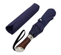 Balios® - Parapluie de voyage avec poignée luxueuse en palissandre, ouverture et fermeture automatiques, cadre coupe-vent, auvent unique, parapluie pliable automatique pour homme et femme