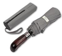 Balios® Parapluie de voyage, poignée en bois véritable, ouverture et fermeture automatiques, double toit coupe-vent ventilé, conçu au Royaume-Uni