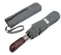 Balios Parapluie pliant avec poignée en bois véritable, ouverture et fermeture automatique