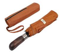 Balios Parapluie pliant avec poignée en bois véritable, ouverture et fermeture automatique