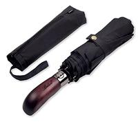 Balios Prestige Parapluie de voyage avec poignée en bois véritable, ouverture et fermeture automatique, effet coupe-vent, conçu au Royaume-Uni, Homme, Noir