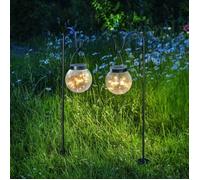 Balise lanterne solaire globe verre craquelé filament led Golden Globe, lot de 2