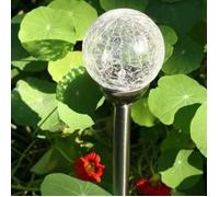 Balise solaire inox et boule verre craquelé 8 cm LED multicolore - Jardin - Contemporain - Energie solaire