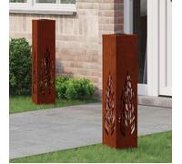 Balise solaire LED VidaXL - lot de 2 bornes extérieures bronze en acier patiné 80 cm, lumière blanc chaud