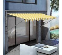 Balkon Markise Ohne Bohren, Höhenverstellbare mit Handkurbel, UV-beständig & Wasserdicht, 350 cm Gelb+Weiß Sonnenschutz für Balkon, Terrasse, Garten