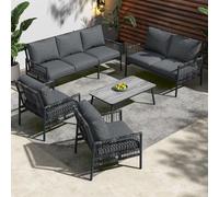 Ball & Cast Ensemble de Meubles de Jardin en rotin 5 pièces avec Coussins de siège Amovibles et lavables, résistants aux intempéries et aux UV, pour terrasse/Jardin, Gris