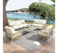 Ball & Cast Ensemble de Meubles de Jardin en rotin 5 pièces avec Coussins de siège Amovibles et lavables, résistants aux intempéries et aux UV, pour terrasse/Jardin, Beige