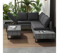 Ball & Cast Ensemble de Meubles de Jardin en rotin 5 pièces avec Coussins de siège Amovibles et lavables - Ensemble Salon avec canapé d'angle et Table Basse pour terrasse/Jardin - Gris