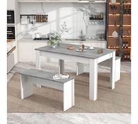 Ball & Cast Ensemble de table de salle à manger avec 2 bancs, 108 cm de long, tables de cuisine en marbre artificiel pour petits espaces, ensemble de salle à manger moderne en bois, ensemble compact 4