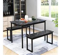 Ball & Cast Ensemble table de salle à manger 4 personnes avec 2 bancs, ensemble de repas en bois peu encombrant pour cuisine/terrasse, 114 cm, style industriel, petite table à manger et tabouret, noir