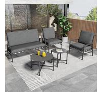 Ball & Cast Meubles de Balcon 5 pièces avec 2 Tables Basses, Meubles de Salon d'extérieur avec Tables et Coussins d'assise (Amovibles et lavables), Gris