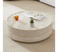 Ball & Cast Table basse ronde de 80 cm, table basse texturée en faux travertin pour salon, table d'appoint moderne et minimaliste pour appartement, bureau, marbre
