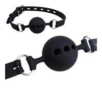 Ball Gag Silicone, Bâillon BDSM Bouchon avec évent, Baillon Bouche Ouverte Harnais Bdsms Set Accessoires Hard Noir Ø4.3cm