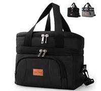 BalladHome Sac Isotherme Repas 10L Lunch Bag Sac à Déjeuner Sac Isotherme 2 Compartiment Sac Réfrigérant Portable Panier Repas Sac isotherme Pliable Pour Hommes, Femmes (Noir)