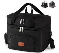 BalladHome Sac Isotherme Repas 23L Lunch Bag Sac à Déjeuner Sac Isotherme 2 Compartiment Sac Réfrigérant Portable Panier Repas Sac isotherme Pliable Pour Hommes, Femmes (Noir)