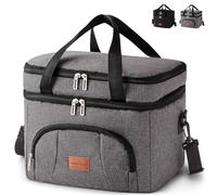 BalladHome Sac Isotherme Repas 23L Lunch Bag Sac à Déjeuner Sac Isotherme 2 Compartiment Sac Réfrigérant Portable Panier Repas Sac isotherme Pliable Pour Hommes, Femmes (Grey)
