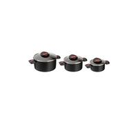 BALLARINI Set 3 casseroles, 3 Couvercles en Verre Inclus, Rondes, Revêtement Anti-Adhésif, Ø 16/20/24 cm, 1,6/3,25/5,6 L, Aluminium, Noir, série Click & Cook