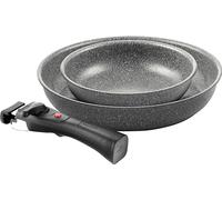 Ballarini Torre Set de Poêles, 20 + 28 cm, Revêtement Céramique, Optimisé pour l’Induction, Poignée Amovible, Aluminium, Argenté