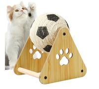 Balle à gratter pour chat - Support de jouet interactif pour chat avec base en bois | Grattoir sphérique à ongles, exercice d'enrichissement, fournitures pour animaux de compagnie pour chiens de