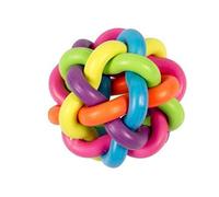Balle à mâcher tressée arc-en-ciel rebondissante en caoutchouc avec grelot à l'intérieur pour le dressage des animaux de compagnie et le nettoyage des dents (multicolore, taille S)