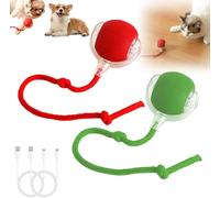 Balle à rouler interactive pour chien - Balles électriques automatiques rechargeables pour chat, jouets interactifs intelligents pour chiots et chatons (rouge + vert)