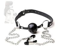 Balle anti-stress ajustable noire multi-usages + Chaîne de fixation/Entraîneur de morsure de la bouche