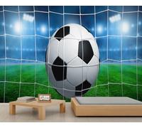 Balle de Football dans le Filet de But Murale - Papier Peint de la Scène du Tir Gagnant pour la Salle de Jeux et Décor de Cave Hommes 250x195cm (Non autocollant)