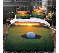 Balle de golf près du trou Parure de Lit 3D Effet Imprimé en 3D Hypoallergique Housse de Couette Microfibre résistante Fermeture Éclair Super Douce for Enfants Garçons Filles Single（140x200cm）