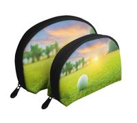 Balle de Golf Verte imprimée au Coucher du Soleil, Trousse de Maquillage Coquille Femme Petit Porte-Monnaie Trousse de Toilette Trousse à cosmétiques 2 pièces