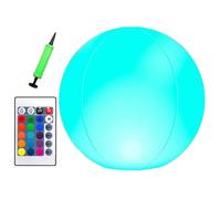 Balle de Plage Gonflable LED - Matériau PVC 60 cm gonflage, 38 cm après gonflage, 16 Couleurs Vives, 4 Modes d'éclairage télécommande Inclus, Piscine Plage fête | Effet décoratif