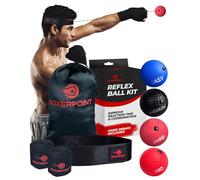 Balle de réflexe de boxe pour adultes et enfants - Balles réflexes sur corde avec bandeau, sac de transport et bandages pour les mains - Améliore la coordination œil-main, la vitesse de frappe, combat