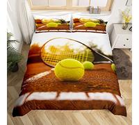 Balle de Tennis pour Enfants Parure de Lit 220x240cm Raquette de Tennis 3D Housse de Couette Décoration Thème Sportif Chambre Parure Housse de Couette Motif Balle 3D Avec 2 Taie d'Oreiller