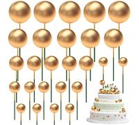 Balle Gâteau Topper,50 Pièces Cupcakes Toppers Ballons Ronds en Mousse en forme de boule dorée d’Insert DIY,pour décoration de dessert