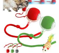 Balle interactive à 360° intelligente à rouler pour animal domestique - Jouet électrique rechargeable par USB pour chat avec corde active queue roulante pour chiens (rouge gris)