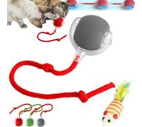 Balle interactive à 360° intelligente à rouler pour animal domestique - Jouet électrique rechargeable par USB pour chat avec corde active queue roulante pour chiens (rouge gris)
