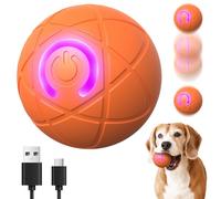 Balle Interactive couinante pour Chien, Automatique, roulante avec Lampe Torche LED, Rechargeable par USB, Caoutchouc Flottant Durable à Rebond élevé, pour Chaton et Chiot (Orange)