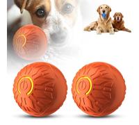 Balle Interactive couinante pour Chien, Jouet Vibrant pour Animaux de Compagnie, Rechargeable et Automatique, avec Lampe Torche LED, Taille M et L (2 Oranges)