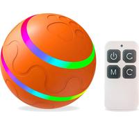 Balle jouet pour animaux de compagnie, télécommande, mode roulement/saut, étanche, IP54, bande lumineuse colorée, recharge USB, avec télécommande, batterie au lithium intégrée, orange