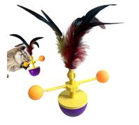 Balle pour chat avec jouet à plumes - Jouet pour chat - Jouet interactif pour animal de compagnie - Boule à ressort pour chat - Tourne-disque matériel solide - Jeu d'arrêts et de morsure - Activités