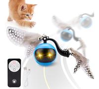 Balle pour chat avec télécommande, jouet électrique pour chat, avec lumière LED, souris en peluche, plumes comme jouet supplémentaire, jouet interactif, bleu