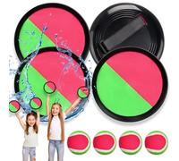 Balle Raquette Scratch Jeux, Jeu Catch Ball and Toss, avec 4 Pagaies et 4 Balles, Raquette De Plage Set pour Enfant De 3 à 12 Ans, Raquette De Plage Set pour Famille Extérieur Sports