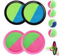 Balle Raquette Scratch Jeux, Jeu Catch Ball and Toss, avec 4 Pagaies et 4 Balles, Raquette De Plage Set pour Enfant De 3 à 12 Ans, Raquette en Plastique et Nylon pour Famille Extérieur Sports