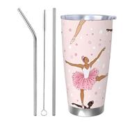 Ballerina Gobelet isotherme en acier inoxydable avec 2 pailles et couvercle pour boissons chaudes et froides de voiture - 591 ml - Motif danseuse de ballet