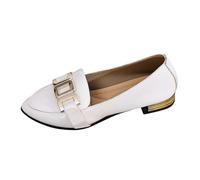 Ballerine classique pour femme en cuir synthétique - Bout rond et semelle plate pour un port facile toute la journée - Idéale pour le travail ou les loisirs - Style intemporel et couleur unie Blanc ,